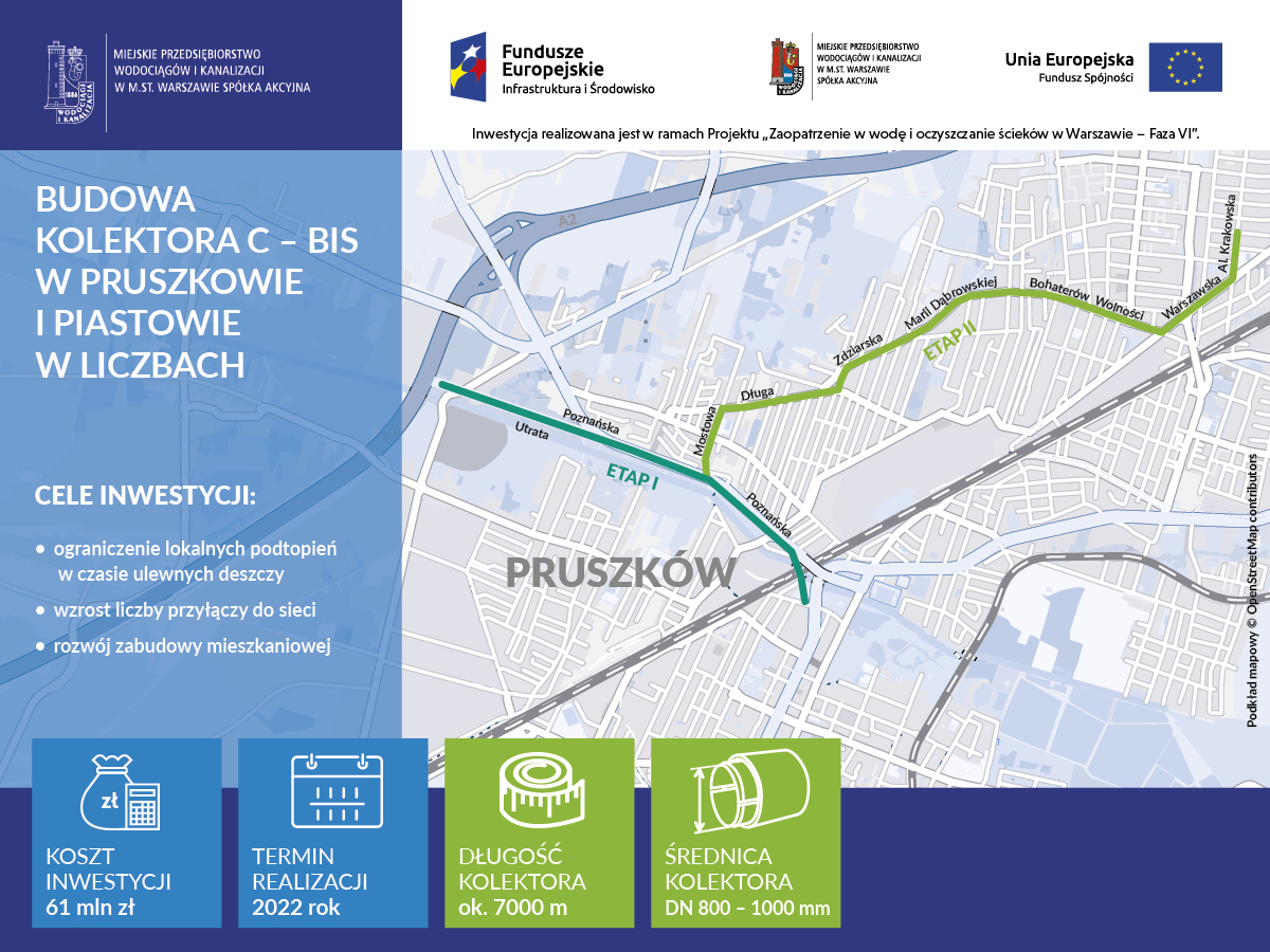 mapa budowy kolektora C - BIS w Pruszkowie i Piastowie 